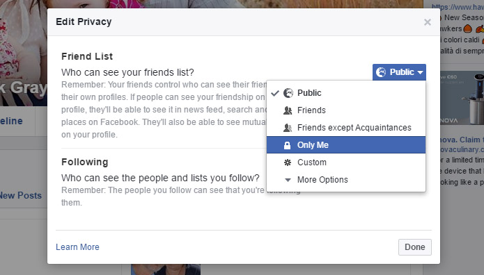 facebook friends list privacy